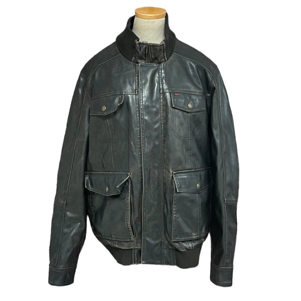 Levi's Faux Leather Distressed Aviator Jacket Pockets Vent Black Brown Size XL